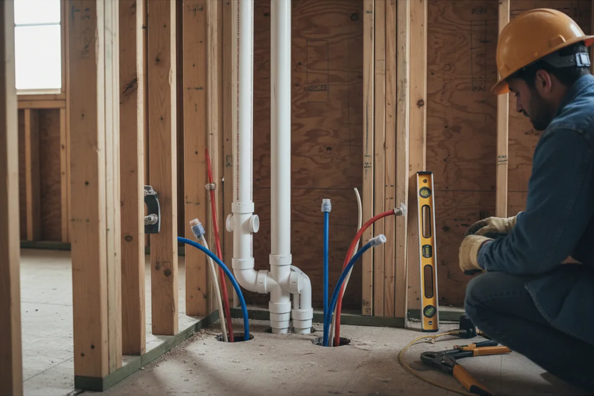 Drain and supply rough-in during Leak Detection in New Castle
